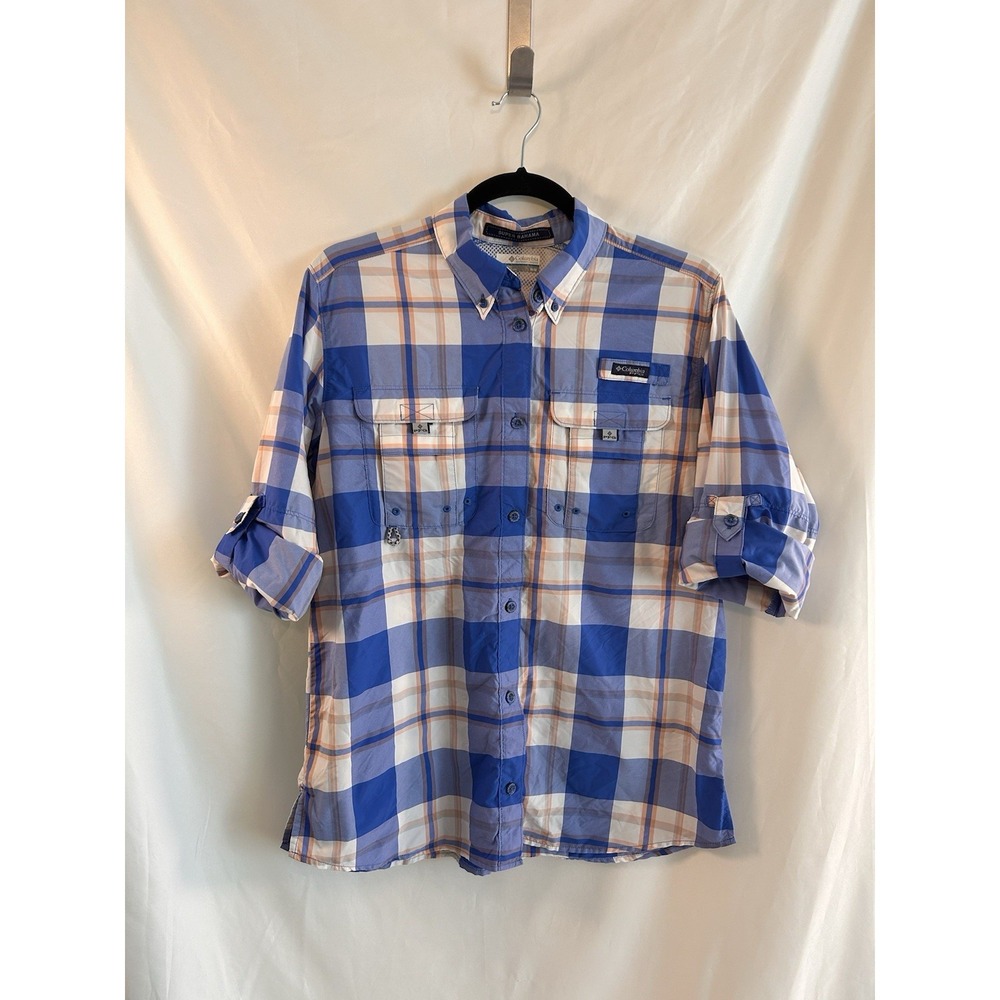 Columbia Medium PFG Super Bahama Shirt Button Up Vented Quick-Dry Roll-Tab Plaid - Picture 8 of 13